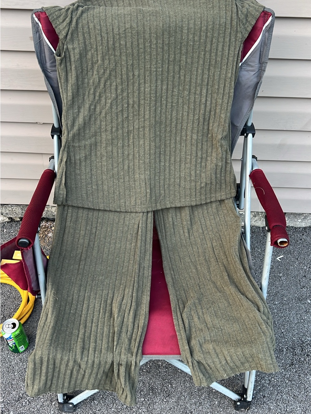 Ribbed Olive Green Wide-Leg Pants - Women